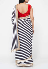 Striped Black and White Crepe Saree